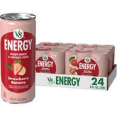 V8 lata frontal con sabor Strawberry Banana mostrando diseño y portabilidad
