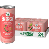 V8 lata frontal Watermelon Guava mostrando diseño y facilidad de consumo