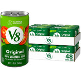 V8 lata frontal mostrando el empaque de 48 unidades y conveniencia