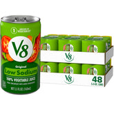 V8 lata frontal mostrando marca y tamaño, beneficio conveniencia