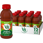 V8 botella frontal pack 12 mostrando presentación y conveniencia