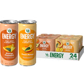 V8 pack frontal mostrando latas durazno mango y naranja piña, presentación clara