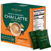 VAHDAM frente del empaque mostrando chai latte listo para llevar