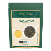 VAHDAM empaque frontal del té verde himalayo, mantiene frescura