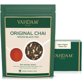 VAHDAM empaque frontal mostrando bolsa resealable y rendimiento