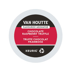 Van Houtte caja frontal mostrando sabor chocolate frambuesa y conveniencia