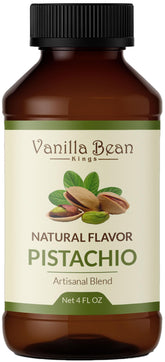 Vanilla Bean Kings botella frontal de extracto de pistacho con etiqueta clara y uso práctico