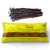 Vanilla Bean Kings vista frontal del paquete con 25 vainas, conserva aroma