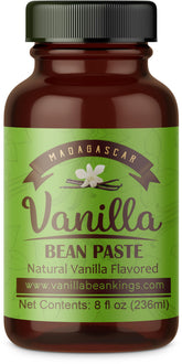 Vanilla Bean Kings frasco frontal con pasta de vainilla visible, aporta apariencia gourmet