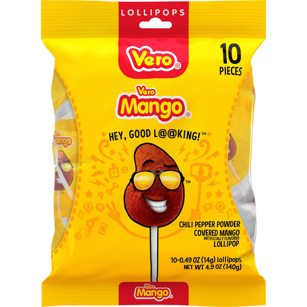 Vero paleta de mango frente del empaque muestra bolsa de 10 piezas y atractivo visual