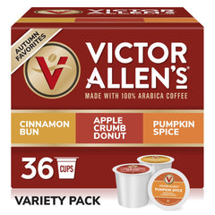 Victor Allen's frontal de caja Autumn Favorites mostrando 36 cápsulas, ideal para temporada