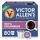 Victor Allen's Coffee vista frontal del empaque con 80 cápsulas y beneficio claridad de contenido