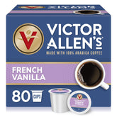 Victor Allen's Coffee empaque frontal que muestra 80 cápsulas y conveniencia