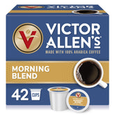 Victor Allen's caja frontal mostrando diseño y 42 cápsulas, conveniencia inmediata