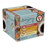 Victor Allen's caja frontal Springtime mostrando 36 cápsulas y variedad de sabores