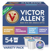 Victor Allen's Coffee caja frontal mostrando 54 cápsulas y beneficio variedad sin cafeína