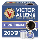 Victor Allen's Coffee frente del empaque mostrando 200 cápsulas y beneficio de almacenamiento largo