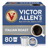 Victor Allen's Coffee empaque frontal que muestra 80 cápsulas y beneficios