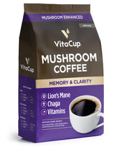 VitaCup café molido frontal mostrando bolsa de 20 oz y etiqueta clara