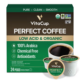 VitaCup caja frontal mostrando 24 cápsulas y diseño, conveniencia y frescura