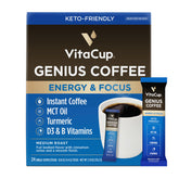 VitaCup paquete frontal de 24 sticks mostrando conveniencia y energía instantánea