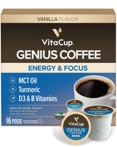 VitaCup frontal de la caja mostrando cápsulas y cantidad 16ct, conveniencia