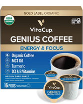 VitaCup paquete frontal mostrando 16 cápsulas y beneficio energía rápida