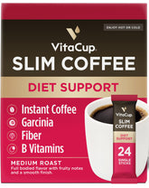 VitaCup frente del paquete 24 sobres mostrando conveniencia y origen Arabica