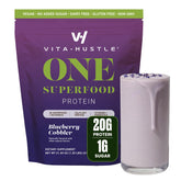 VitaHustle empaque frontal que muestra sabor y beneficio todo en uno