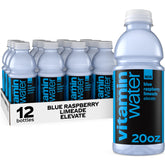 vitaminwater muestra frontal del paquete de 12 con sabor blue raspberry limeade y conveniencia