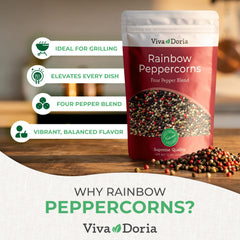 Viva Doria primer plano de granos Rainbow con textura y aroma visibles