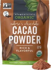 Viva Naturals frente del empaque de cacao orgánico, apariencia clara y confiable