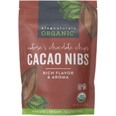 Viva Naturals paquete frontal mostrando cacao nibs y beneficios orgánicos