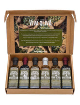 Viva Oliva estuche frontal mostrando las seis botellas, ideal para regalo