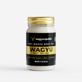 Wagyu Republic tarro frontal de 11oz mostrando envase de vidrio y beneficio de pureza