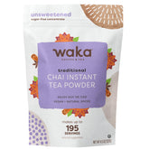 Waka chai frontal del paquete mostrando tamaño y marca, práctico y concentrado
