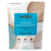 Waka Coffee frente del empaque mostrando 8 oz y beneficios sostenibles