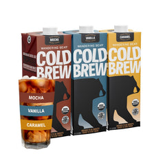 Wandering Bear pack frontal mostrando las tres botellas y variedad de sabores
