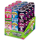 WARHEADS frente del paquete surtido mostrando los 12 botes y beneficios
