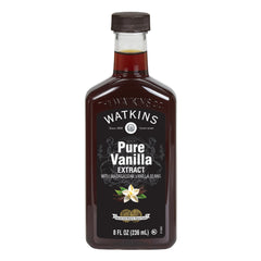 Watkins botella frontal 8 oz mostrando etiqueta y formato práctico para repostería