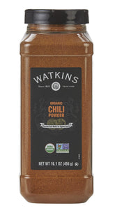 Watkins chile en polvo vista frontal del envase muestra tamaño a granel