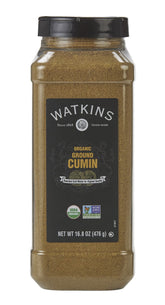 Watkins comino frasco frontal mostrando tamaño y uso culinario