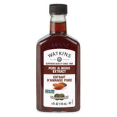 Watkins botella frontal de extracto de almendra mostrando presentación y tamaño