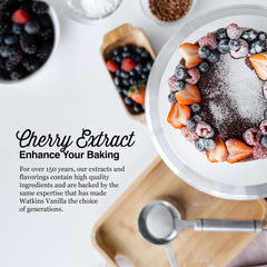 Watkins extracto de cereza en uso mezclado en masa con batidora, añade sabor concentrado a recetas