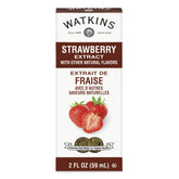 Watkins extracto de fresa frontales del pack mostrando botellas, práctico y concentrado
