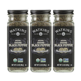 Watkins frasco frontal de pimienta negra orgánica muestra envase práctico