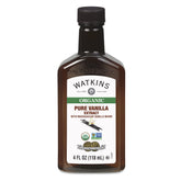 Watkins frente de la botella de extracto de vainilla mostrando etiqueta, sabor auténtico