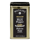 Watkins lata frente muestra el envase y la marca, conserva sabor