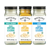 Watkins envase frontal del pack de 3 sabores, presentación clara y útil