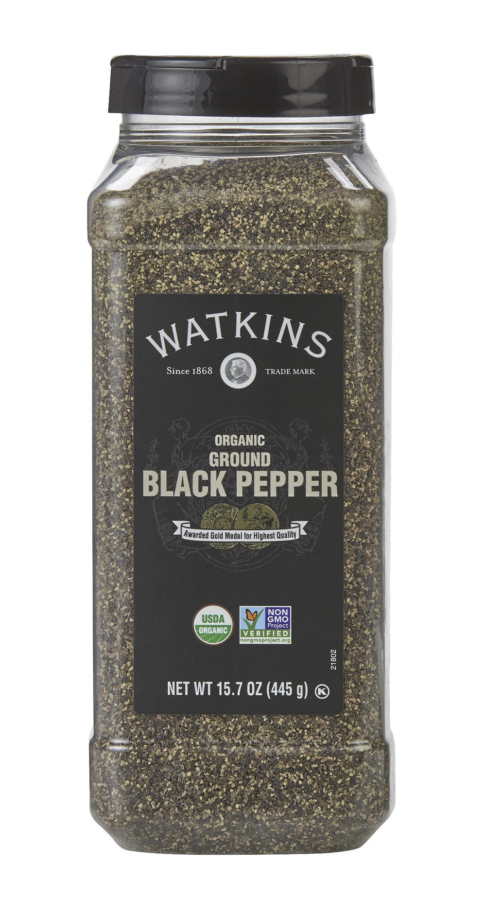 Watkins envase frontal de pimienta negra molida, ideal para suministro